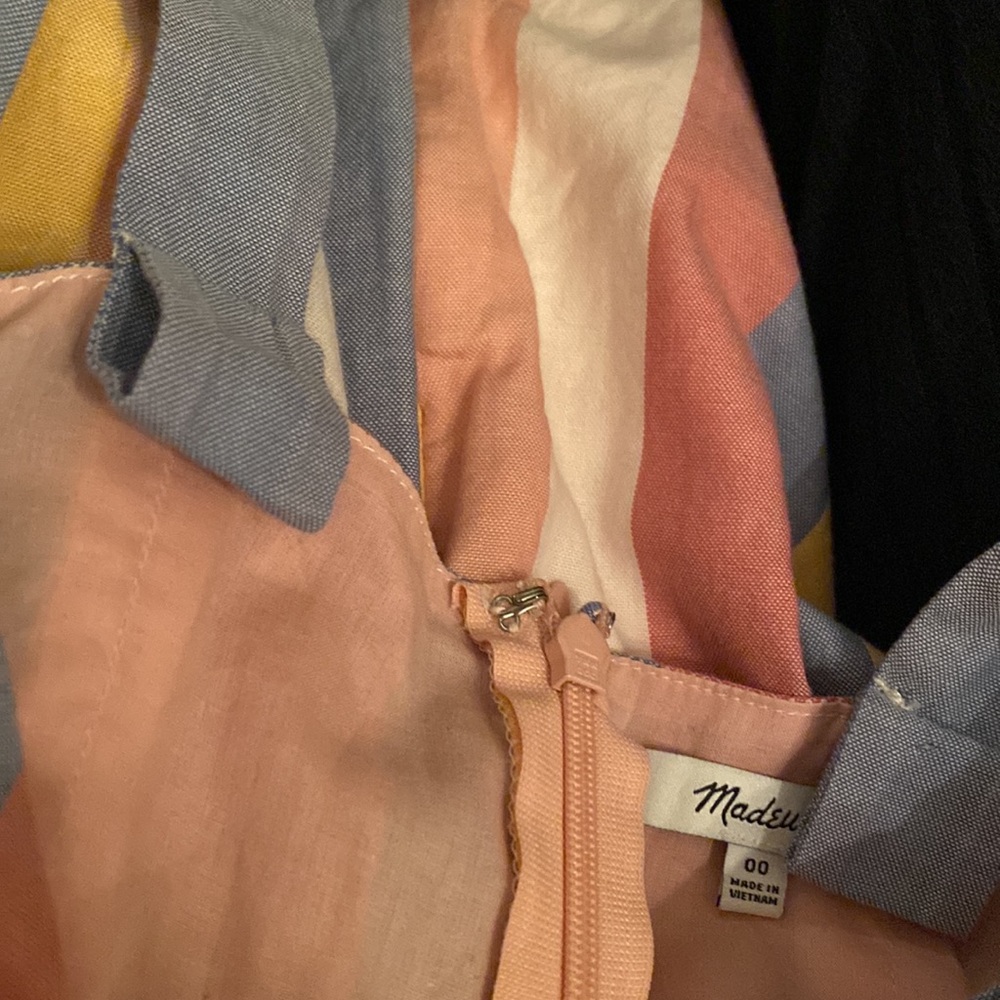 Madewell Tie Front Cut Out Dress Pink Sherbert Stripe Sundress Button Front 00 - Picture 7 of 7
